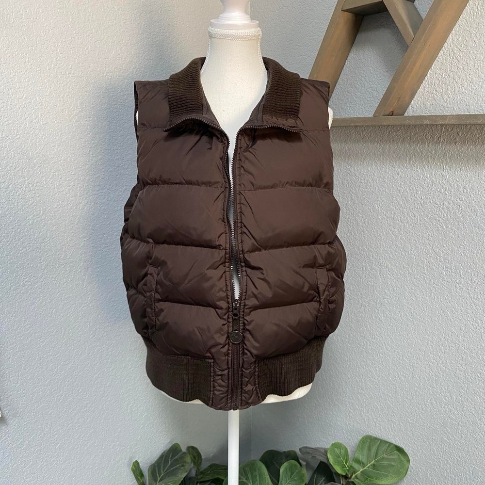 OLD NAVY BROWN PUFFER VEST ZIP UP SLEEVELESS BOHO CHIC WINTER OUTDOOR GRANOLA